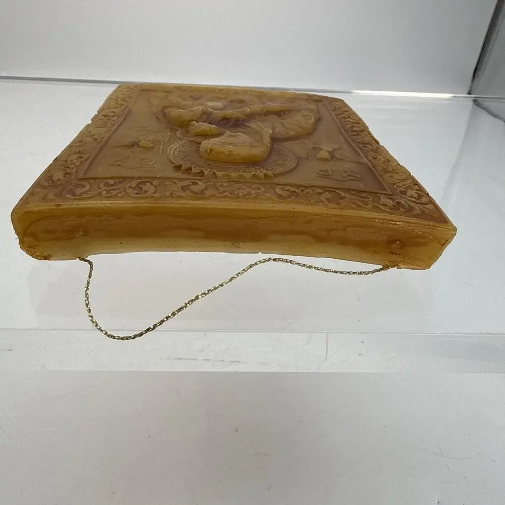 Vtg BYZANTINE MOLDED Gold WAX ICON Christianity Art Plaque Greek MADONNA & JESUS